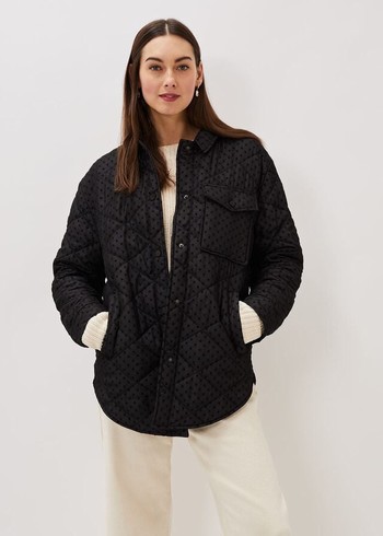 Phase Eight Lola Quilted Polka Dot Coats Black USA | 0814279-DH